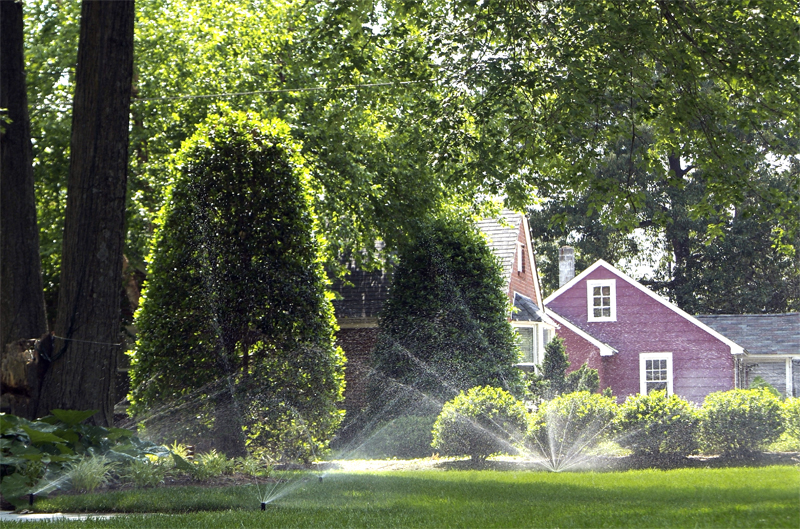 Irrigation System Watering Lawn