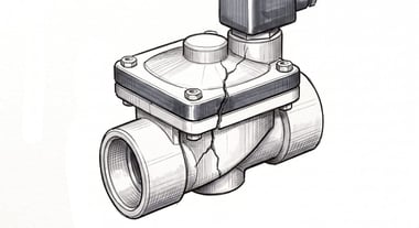 irrigation valve that has been cracked and damaged from not properly winterizing an irrigation system